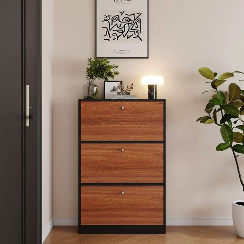Shoe Rack Cabinet Narrow Entryway - Czarna, mała szafka na buty z