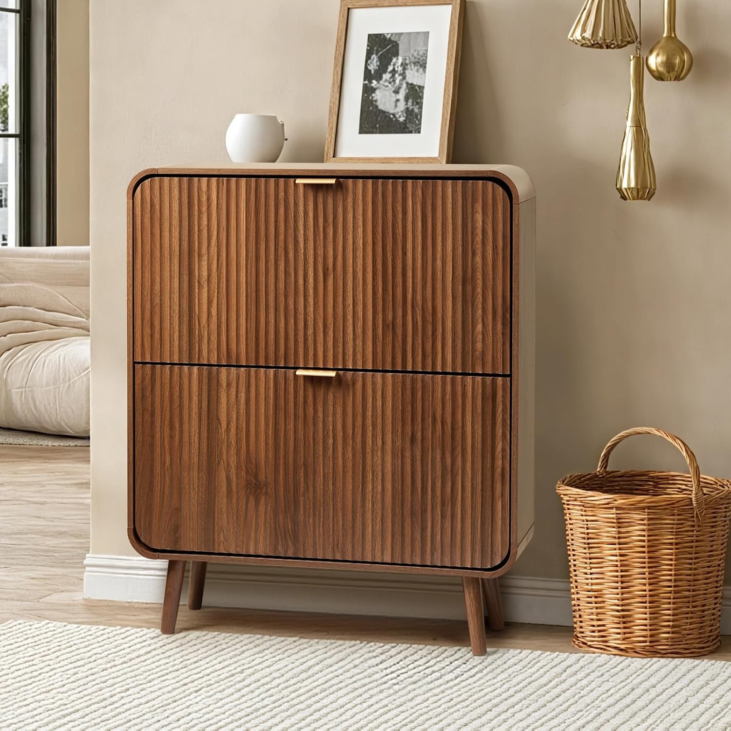 Shoe Rack Cabinet Narrow Entryway - Szafka na buty z 31,5-calowymi, żłobkowanymi