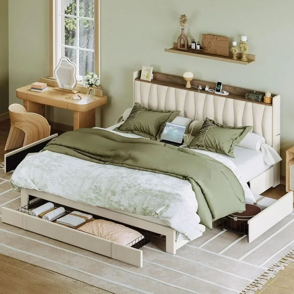 King Size Bed Frame With Storage Drawers - Rama łóżka King Size z zagłówkiem