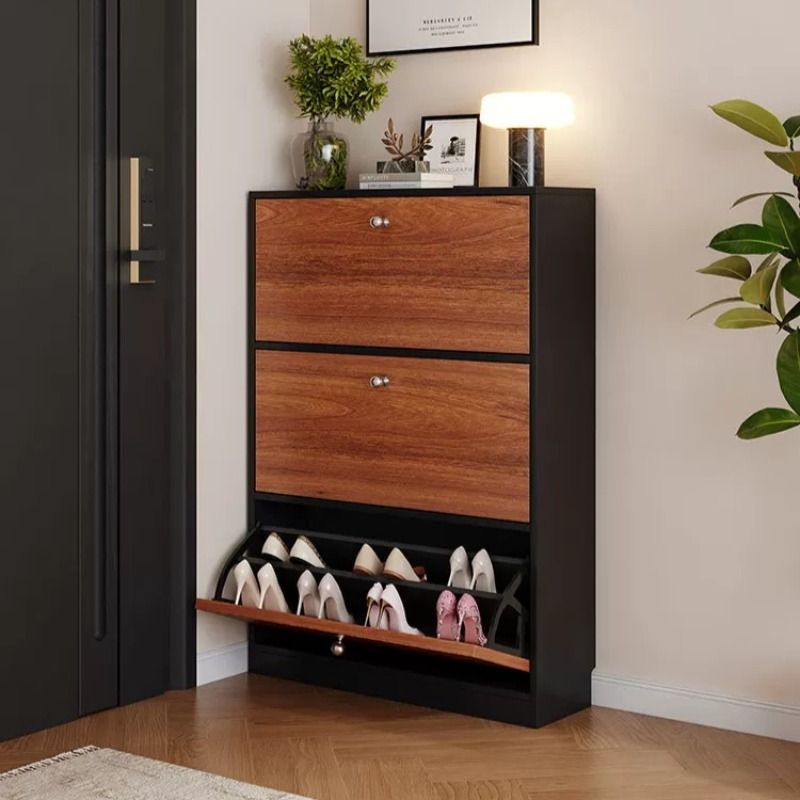 Czarna, mała szafka na buty z  – Shoe Rack Cabinet Narrow Entryway recenzja i cena