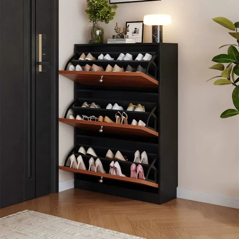 Czarna, mała szafka na buty z  – Shoe Rack Cabinet Narrow Entryway recenzja i cena