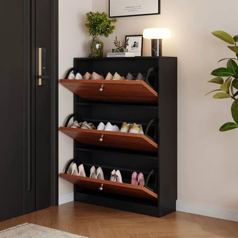 Czarna, mała szafka na buty z  – Shoe Rack Cabinet Narrow Entryway recenzja i cena