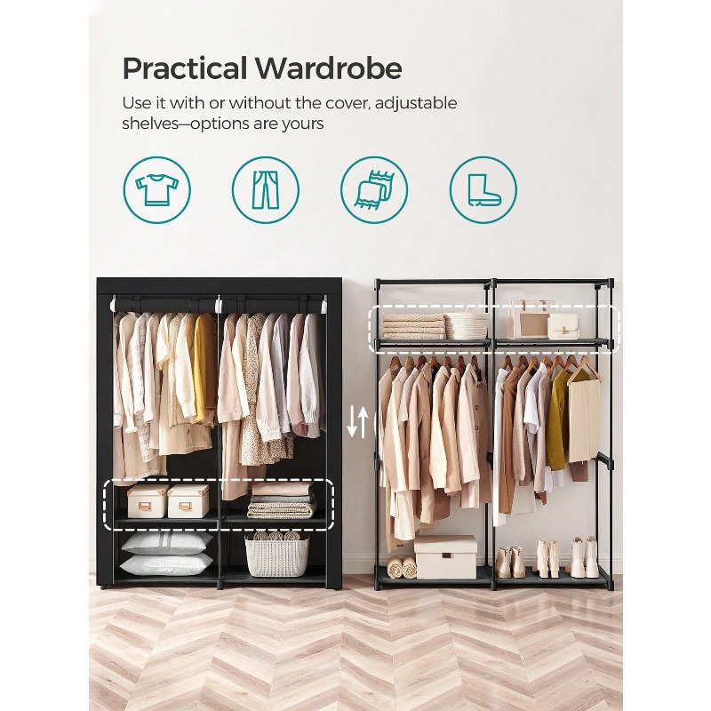 Czarna szafa, przenośna szafa  – Wardrobe Closet Portable Fabric Cover recenzja i cena