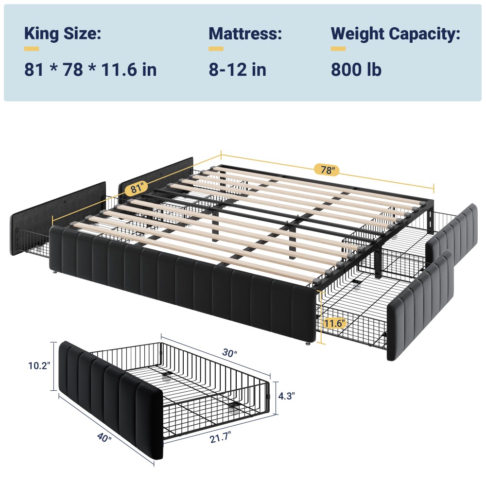 Rama łóżka typu platformy w ro – King Size Bed Frame With Storage Drawers recenzja i cena