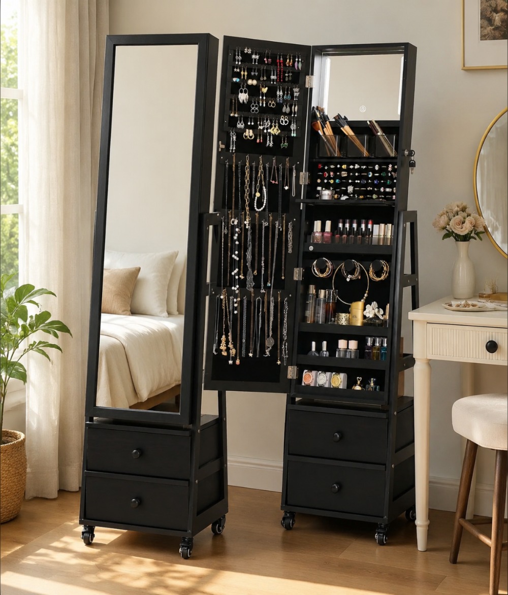 Zamykana na klucz stojąca szaf – Full Length Mirror Jewelry Armoire recenzja i cena