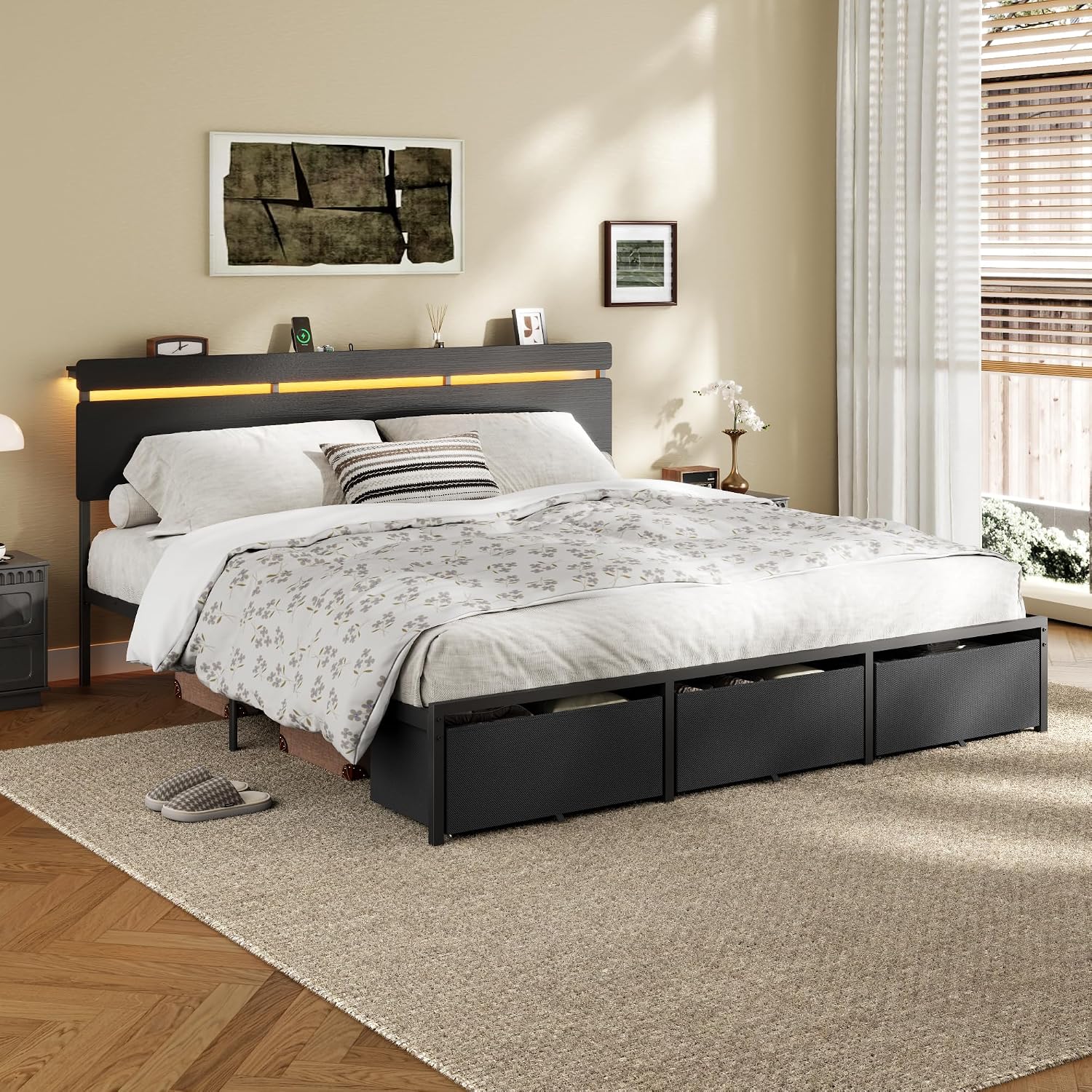 Rama łóżka Forestell w rozmiar – King Size Bed Frame With Storage Drawers recenzja i cena