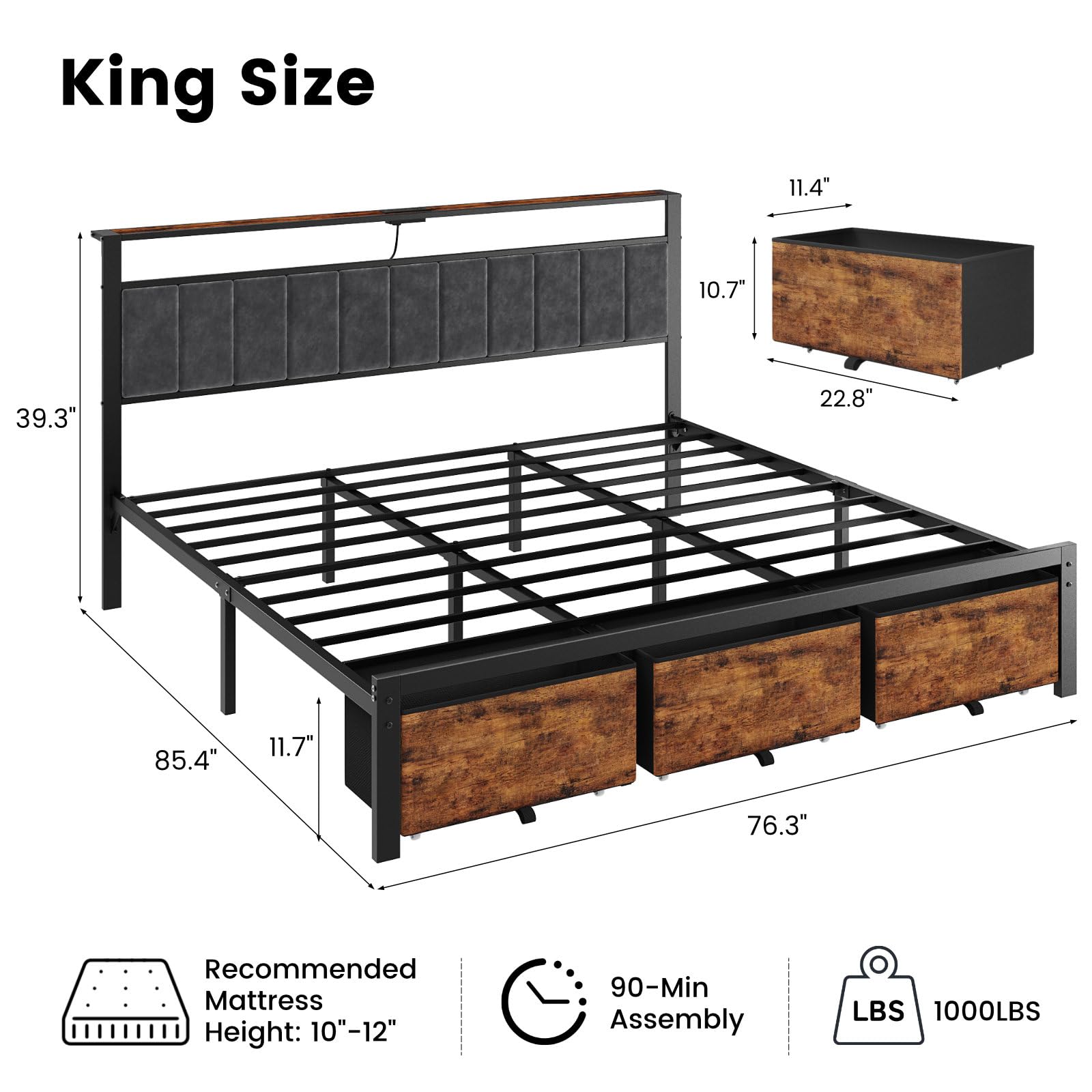 Rama łóżka w rozmiarze king si – King Size Bed Frame With Storage Drawers recenzja i cena