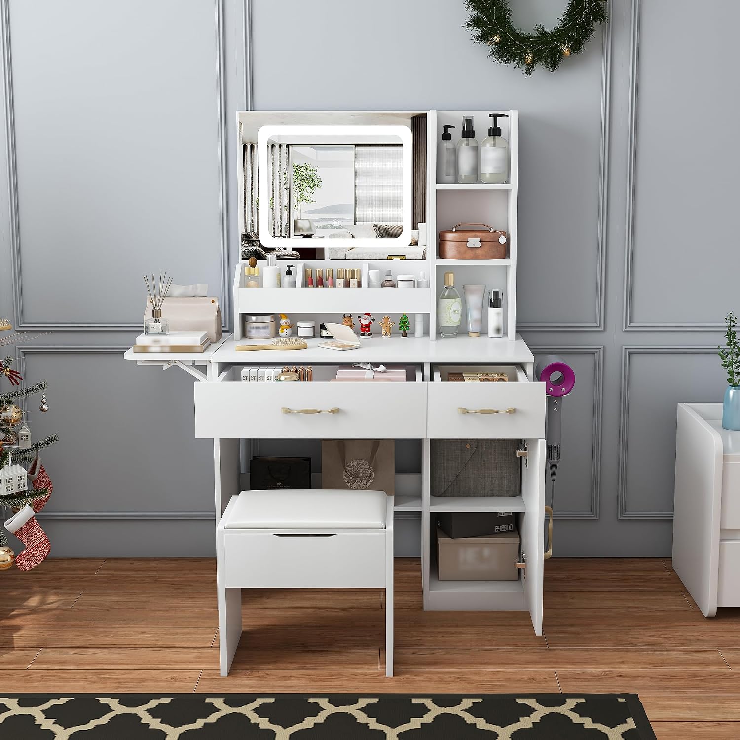 Toaletka z oświetleniem LED w  – Dressing Table Vanity With Lighted Mirror recenzja i cena