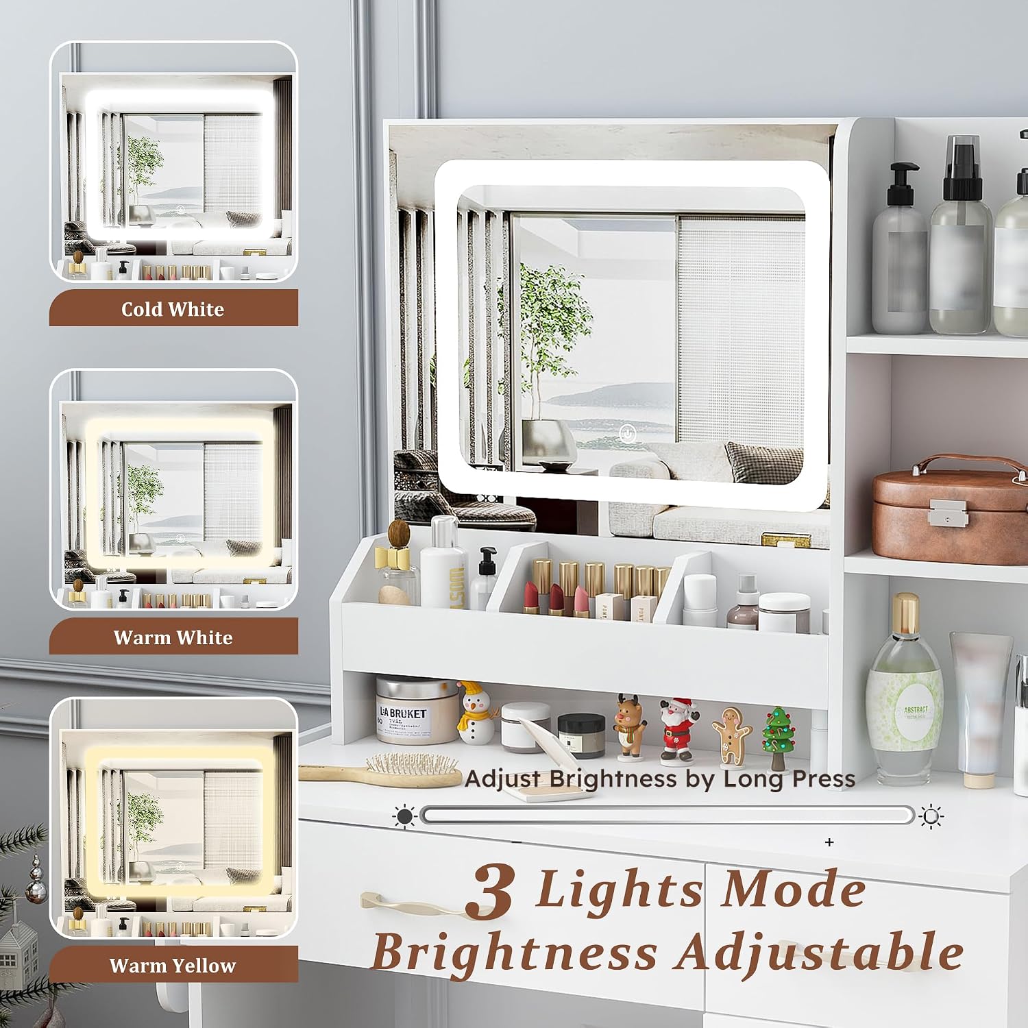Toaletka z oświetleniem LED w  – Dressing Table Vanity With Lighted Mirror recenzja i cena