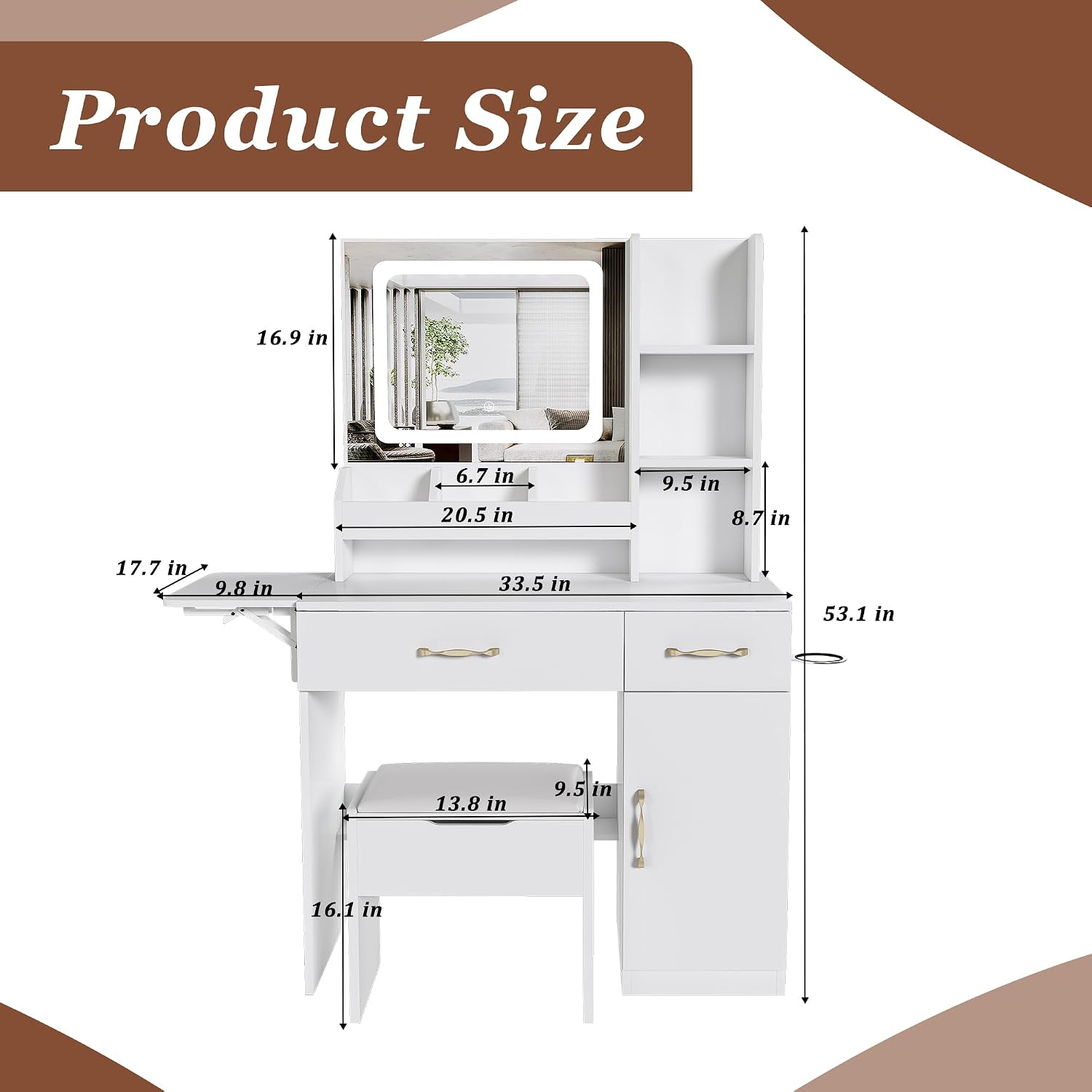 Toaletka z oświetleniem LED w  – Dressing Table Vanity With Lighted Mirror recenzja i cena